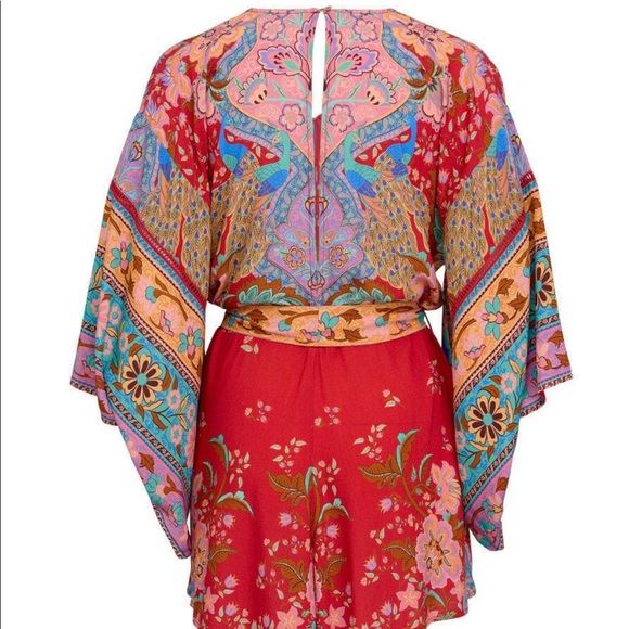 Boho Gypsy Ruby Floral Print Kimono Romper - Picture 7 of 8